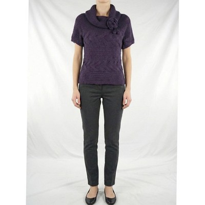 Cache Cache Damen Pullover Lila S Wolle Alpaka Stehkragen Kurzarm Strick