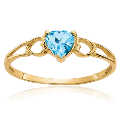 10K Solid Yellow Gold 0.45 ct Blue Topaz Solitaire Promise Ring Heart Cut,