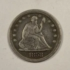 1858 Seated Liberty Quarter .25. Beautiful Very Fine.