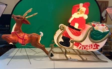 Vintage General Foam Plastics Light Up Large Santa Sleigh & Reindeer Blow Mold