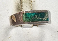 Vintage Sterling Silver Inlaid Natural Green Eilat Stone Unisex ring size 9.5