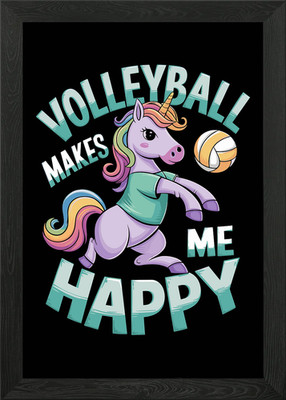 Volleyball Einhorn macht glücklich gerahmtes Wandbild Poster Leinwanddruck Bild