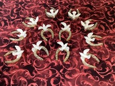 Decorazione cupcake/torta matrimonio vintage 12 plastica oro ferro di cavallo/colomba bianca - 12 pezzi