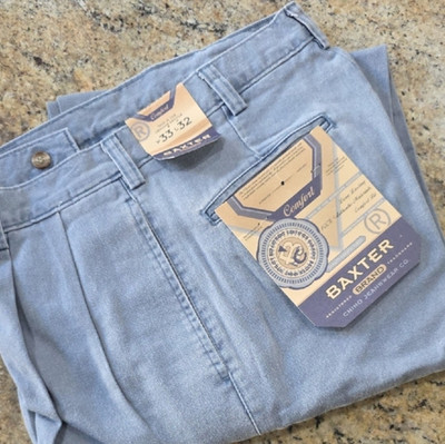BAXTER Comfort Fit Pleated Chino Pants Light Blue Cotton Straight Leg Men's 33 