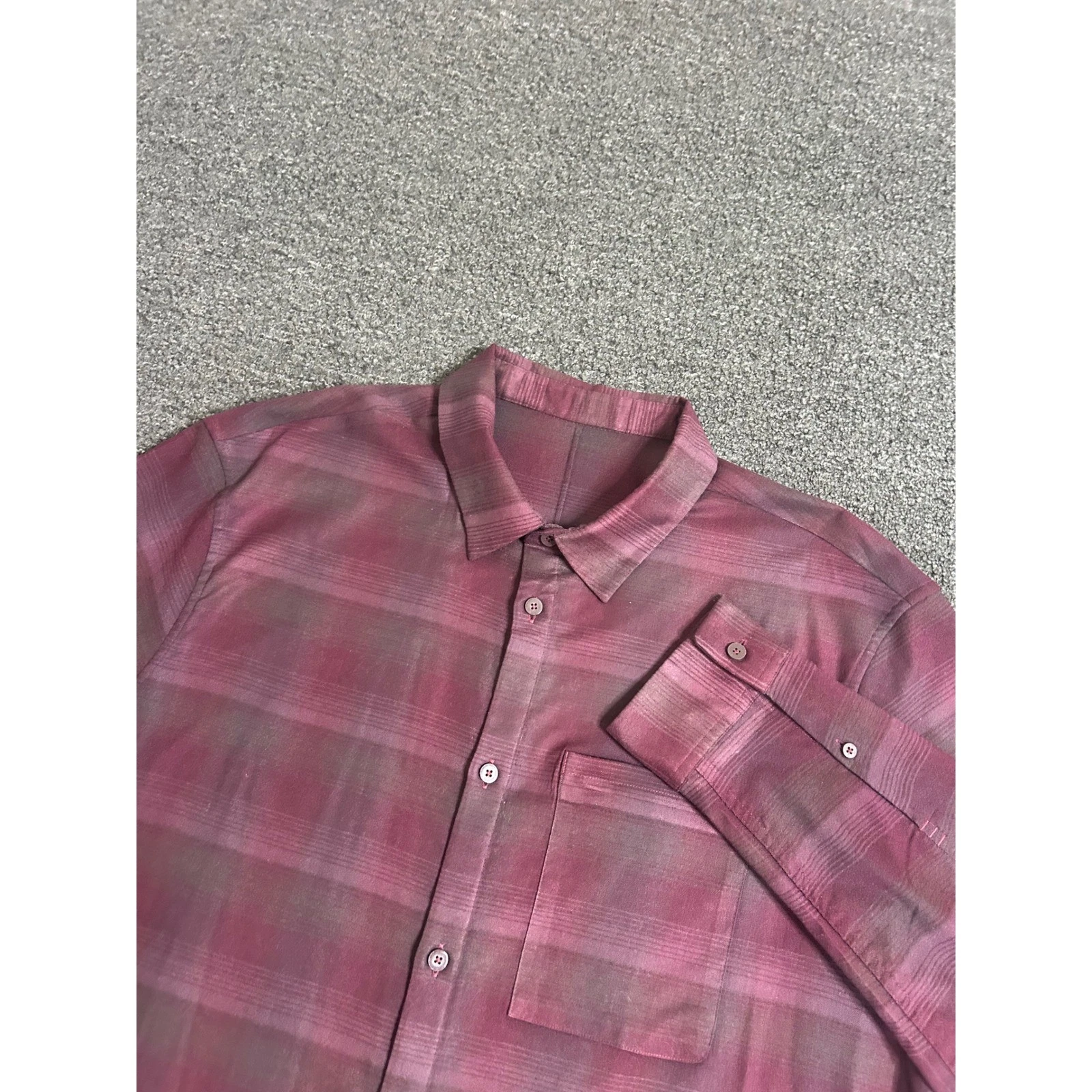 Lululemon Masons Peak Flannel Shirt Burgundy Plaid Mens Large Performance Hiking