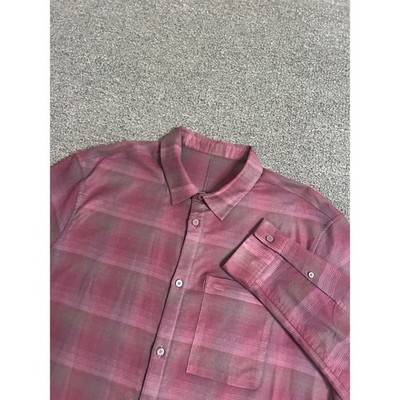 Lululemon Masons Peak Flannel Shirt Burgundy Plaid Mens Large Performance Hiking