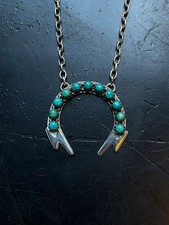 Kingman Lightning Bolts Turquoise Necklace 925 Sterling Silver E361