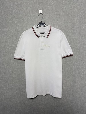 Prada Milano White Tab Logo Men s Polo T-Shirt Short Sleeve Tee