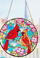 6.5"Cardinal Bird Suncatcher Stained Glass, Cardinal Suncatcher