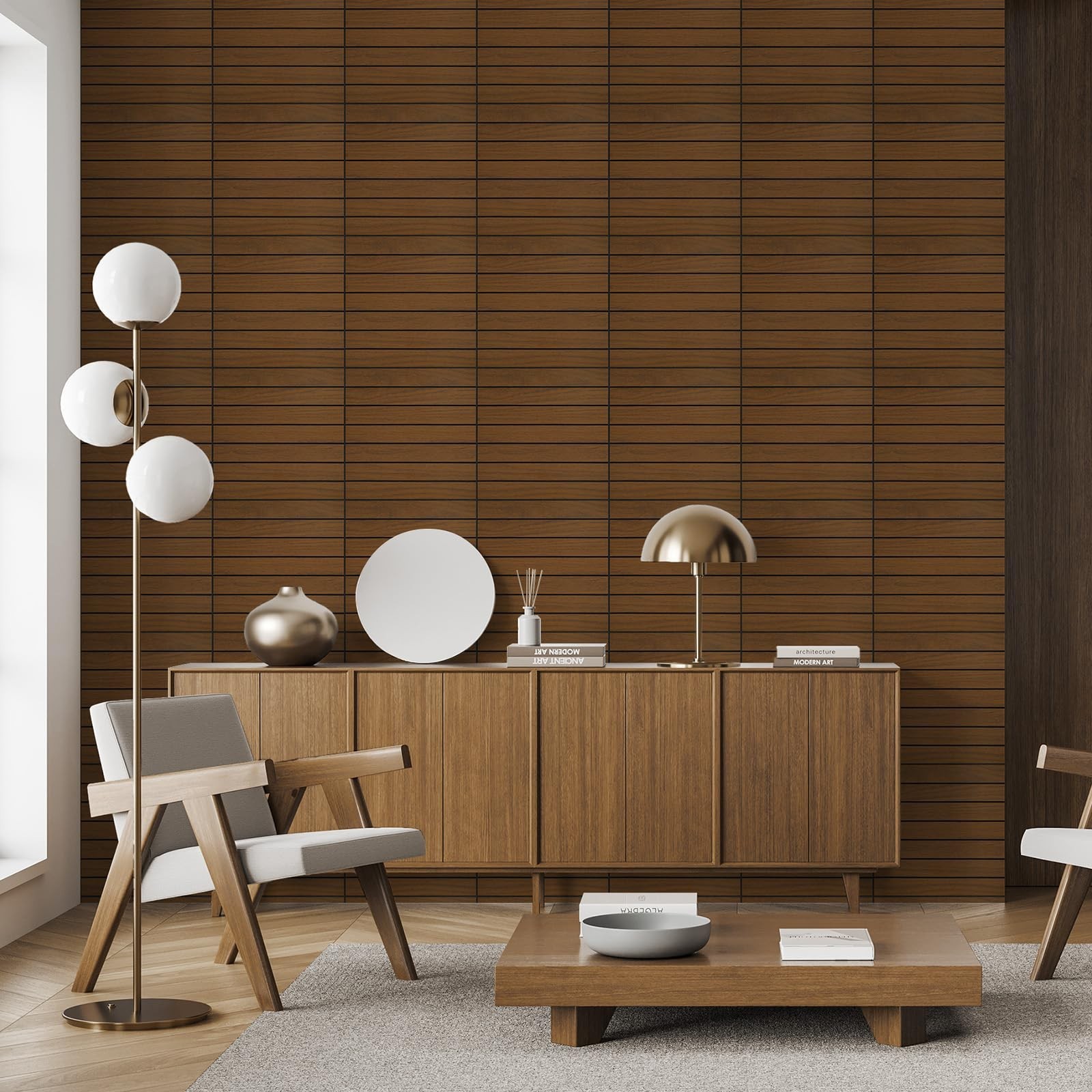 WADILE Peel and Stick Wood Slat Wall Panels 12"x12" (30×30cm) Decorative PV