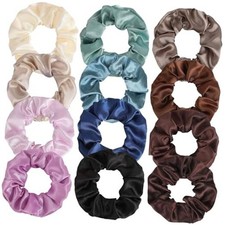 Pcs Satin Silk Scrunchies Soft Hair Ties for Women Girls, Thick Elastic 12
