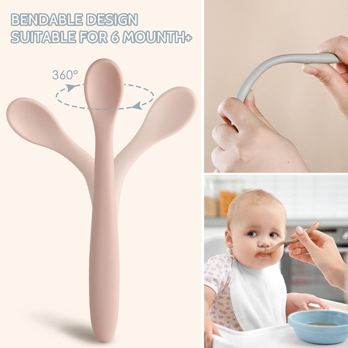 NETANY Silicone Baby Feeding Spoons, First Stage Infant Soft-Tip Easy Matte - Picture 4 of 7