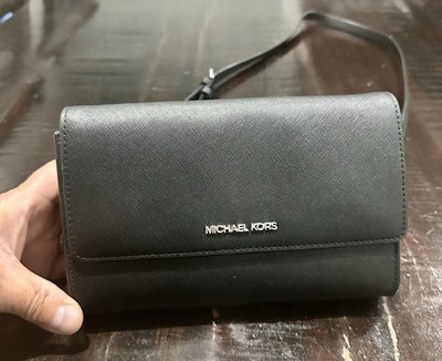 Michael Kors Jet Set Women Medium MK Logo Chain Full Flap Crossbody Bag Black