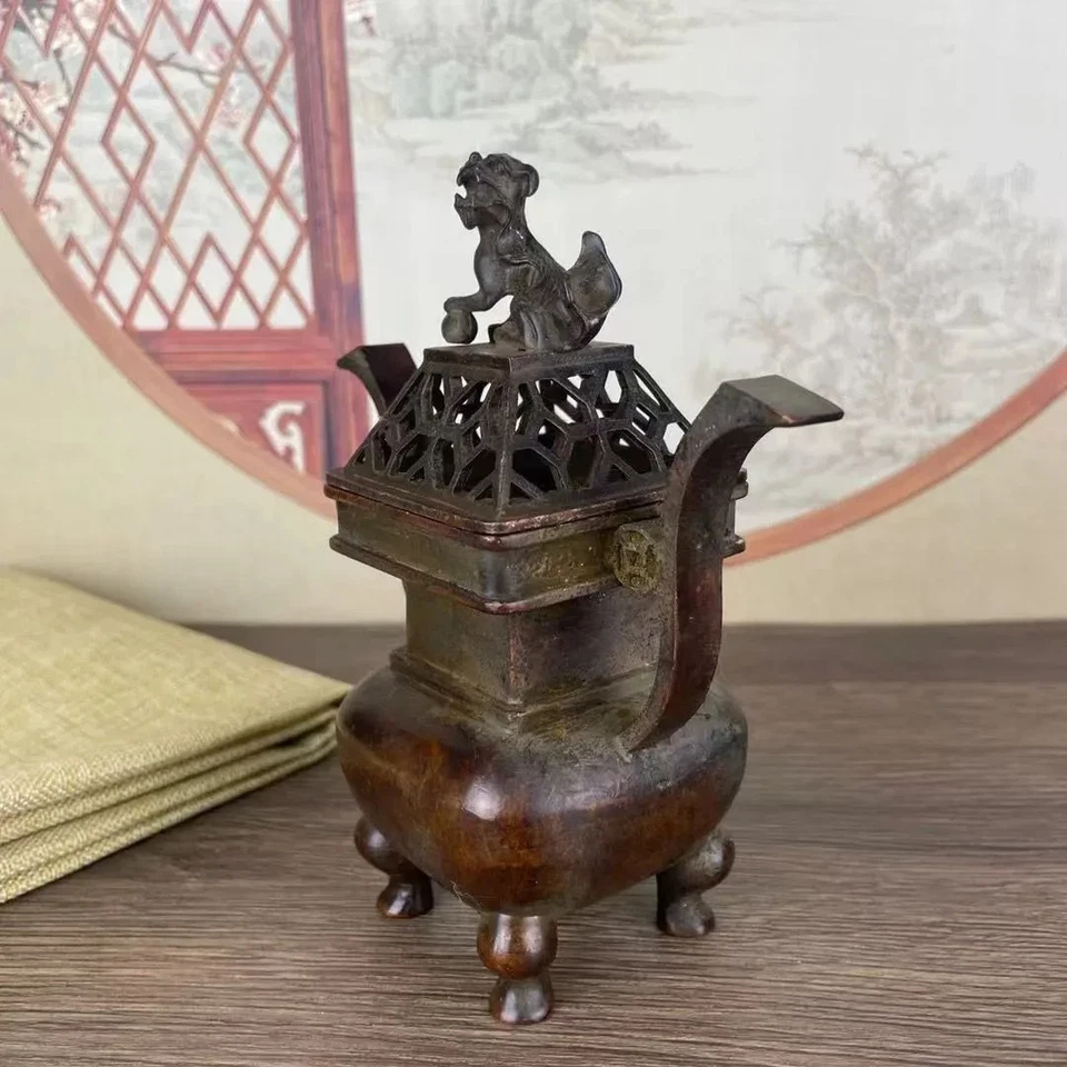 Quemador de incienso zen vintage antiguo de China colección de aleación de cobre 麒麟 tapa hogar Foto 4 de 4