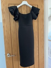 Black Scuba Dress With Ruffled Sleeves And Zippered Back Size XS