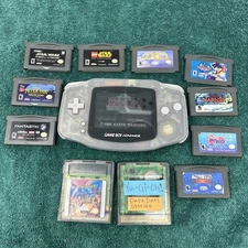 Nintendo Game Boy Advance Clear Glacier Model AGB-001 Tested With 12 Games!