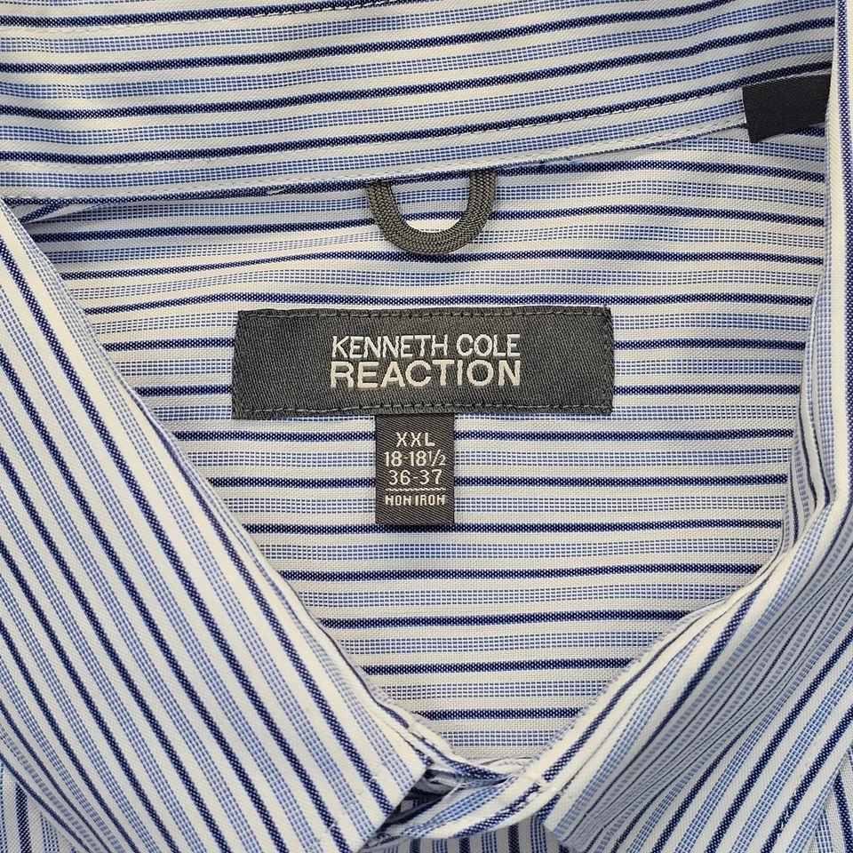 Camisa de vestir para hombre Kenneth Cole Reaction XXL azul algodón a rayas Foto 3 de 4