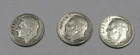 Lot of 3 Roosevelt Dimes 90% Silver: 1961-D, 1962-D and 1963-D - NR