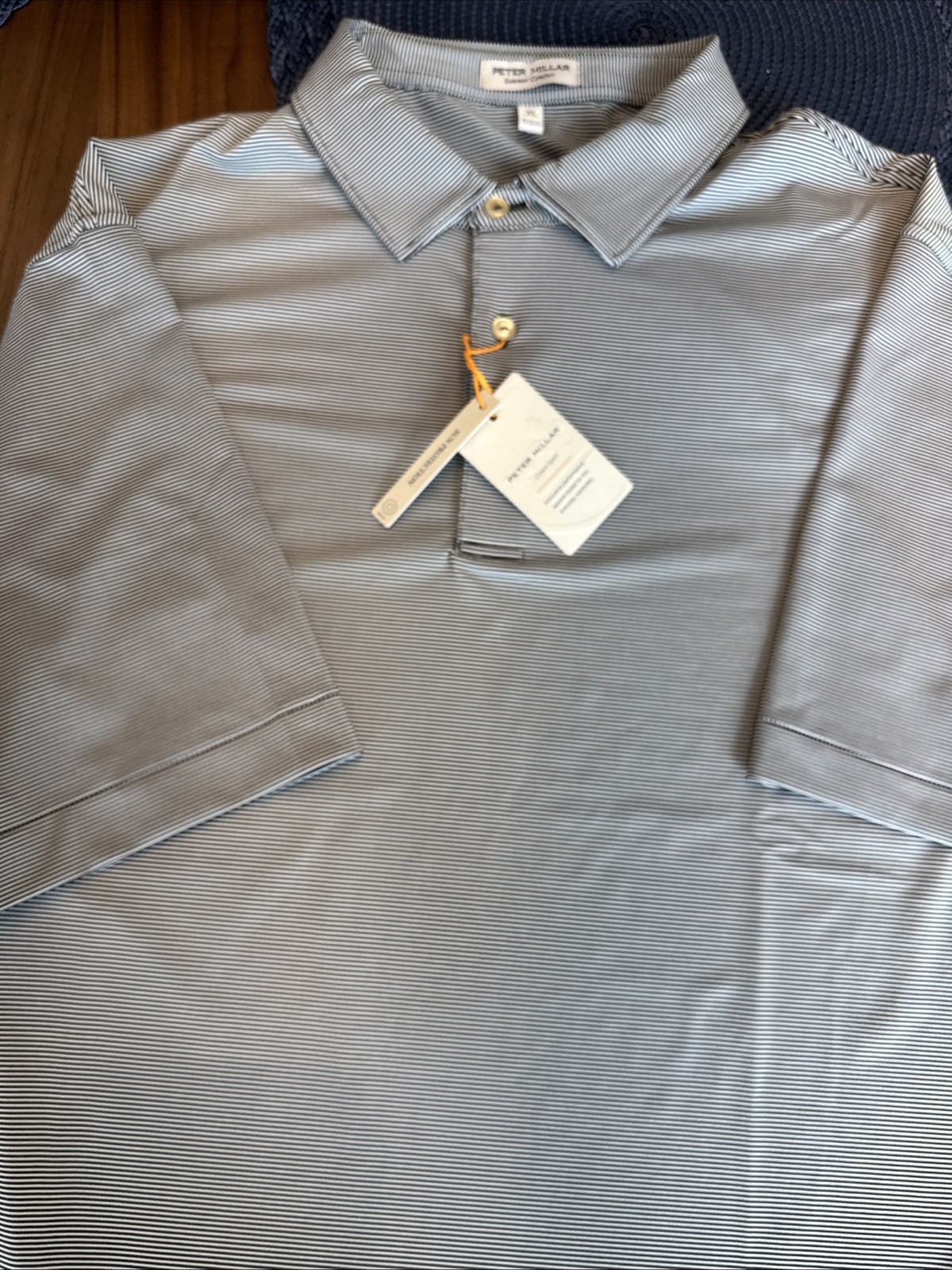 Peter Millar Mens SZ XL Black White Striped Performance Polo Mens No Logo NWT