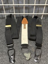 Trafalgar Suspenders Black Ribbon With Leather Brace Tabs Made In England