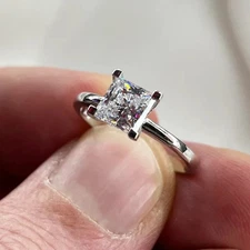 Real 14k Solid White Gold Engagement Lab Grown Diamond 1.00 Ct Princess Cut Ring