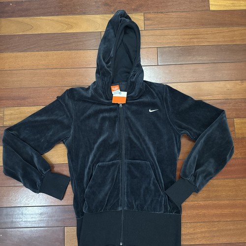 NIKE The Athletic Dept Size Small Hooded Full Zip Sweatshirt Black Velour New - Picture 1 of 9