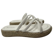 Seychelles Flat Sandals Rule The World White Size 7-8 EUC Woven Platform