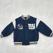 NFL New York Giants Boys Varsity Jacket Blue White Button Up Embroidered Logo