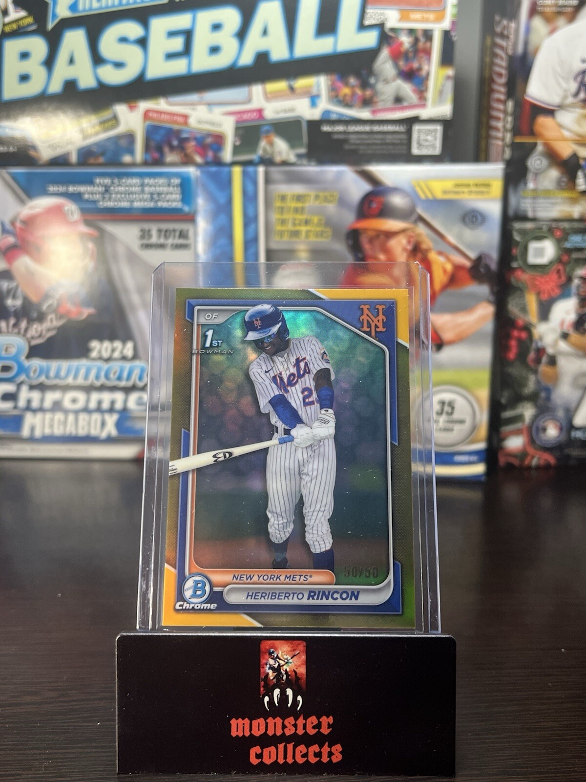 Heriberto Rincon 2024 Bowman Chrome 1st Prospects Auto Gold Refractor /50 Mets