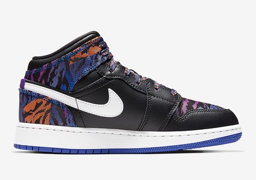 Nike GS Air Jordan I 1 Mid Tiger Stripe Black White Rush Violet AV5174-005 - Picture 3 of 6