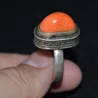 Faberge Design Imperial Russian 19th VTG Antique BIG CORAL RING SILVER 84 Salmon