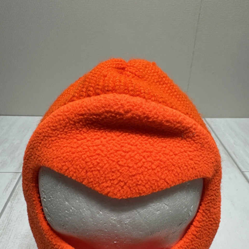 Vintage Balaclava Ski Full Face Mask Hat Orange Fleece Knit USA Made in USA Hunt - Image 3 of 4