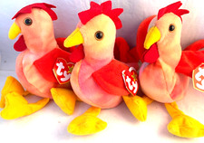 Ty Beanie Baby Strut Retired Lot of 3 Rooster Chicken Plush 1996 PVC
