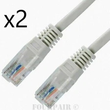 2 Pack Lot - 2ft CAT5e Ethernet Network LAN Router Patch Cable Cord Wire Gray