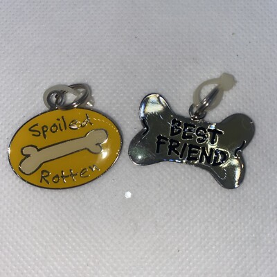 Lot of 2 Pet Tags Charms Christmas Dog Cat Spoiled Rotten And Best Friend New