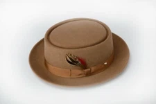 Men's Capas 100% Wool Tan / Beige / Camel Porkpie (Pork Pie) Hat