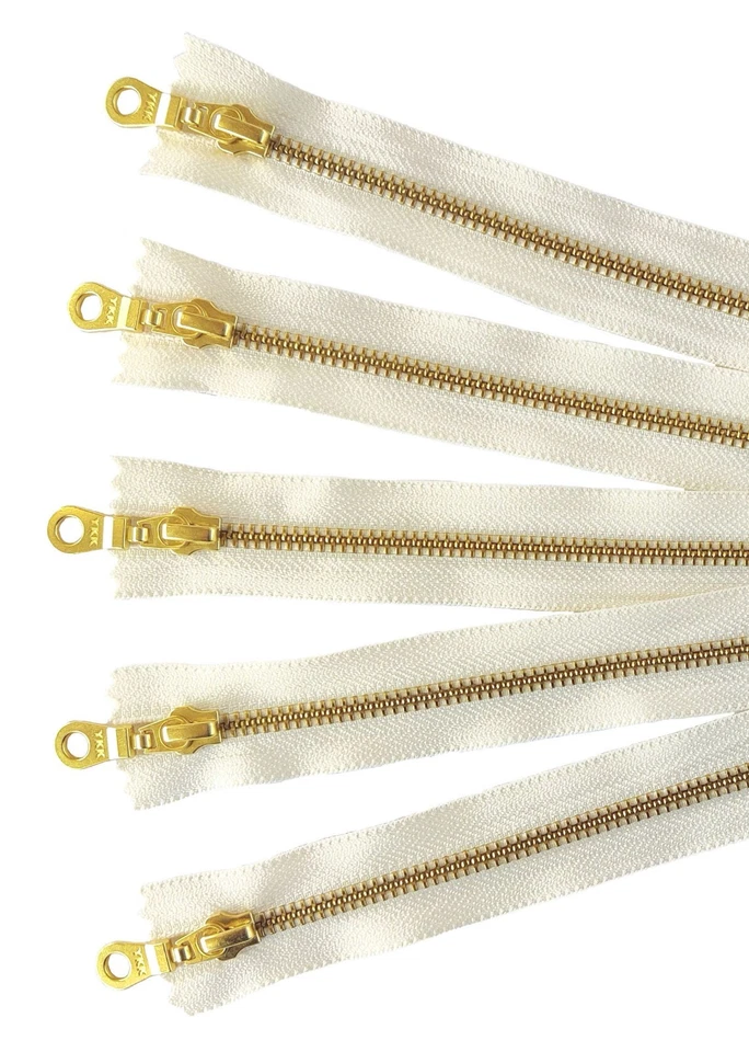 Closed end Zippers, YKK Vanilla Donut pull Zippers, Golden Brass Zips - 5 pcs - Image 2 of 4