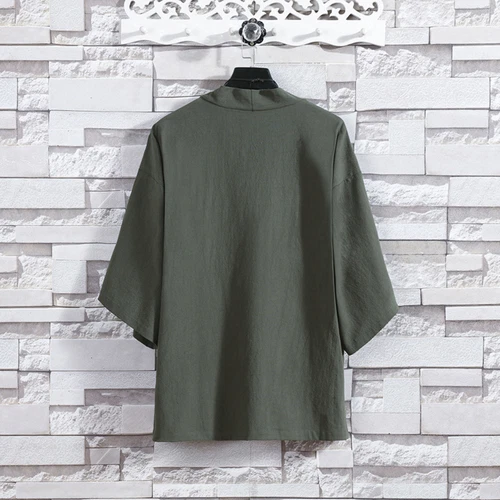 Men Casual Kimono Jacket Coat Tops 3/4 Sleeve Cotton Linen Japanese Cardigan Top - Bild 9 von 23