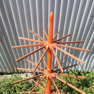 Vintage Orange Industrial Drying Tree Rack Wood Folding Herb
