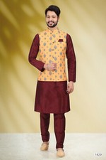 Mens Designer Wedding Party Wear Traditional Kurta Payjama Jacket Set India
