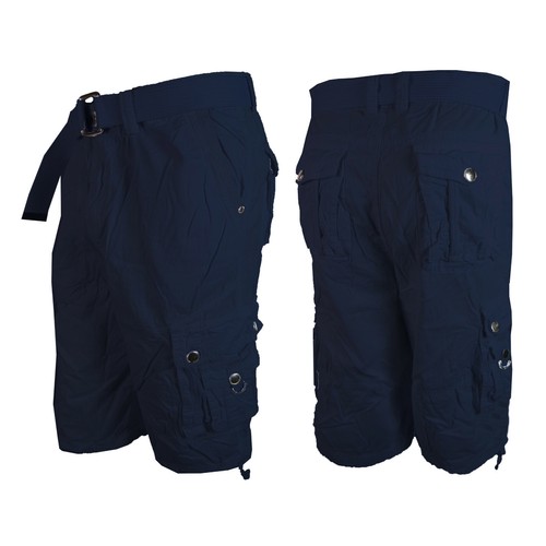 Mens Cargo Shorts Belt Blue Lava Wash 