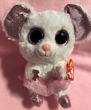 TY BEANIE BOOS NINA Ballerina Mouse - Soft White Plush  Pink Accents 6 in. MWT