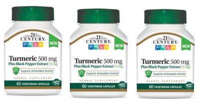 21st Century Turmeric 500 mg Black Pepper Extract 5mg 60 Veg Capsules X 3 Packs