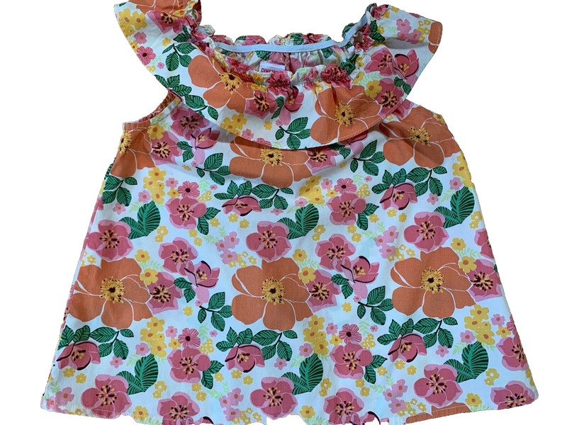 GYMBOREE Sleeveless Pullover Top Floral Print Ruffle Neckline Sz 6 Girl COTTON