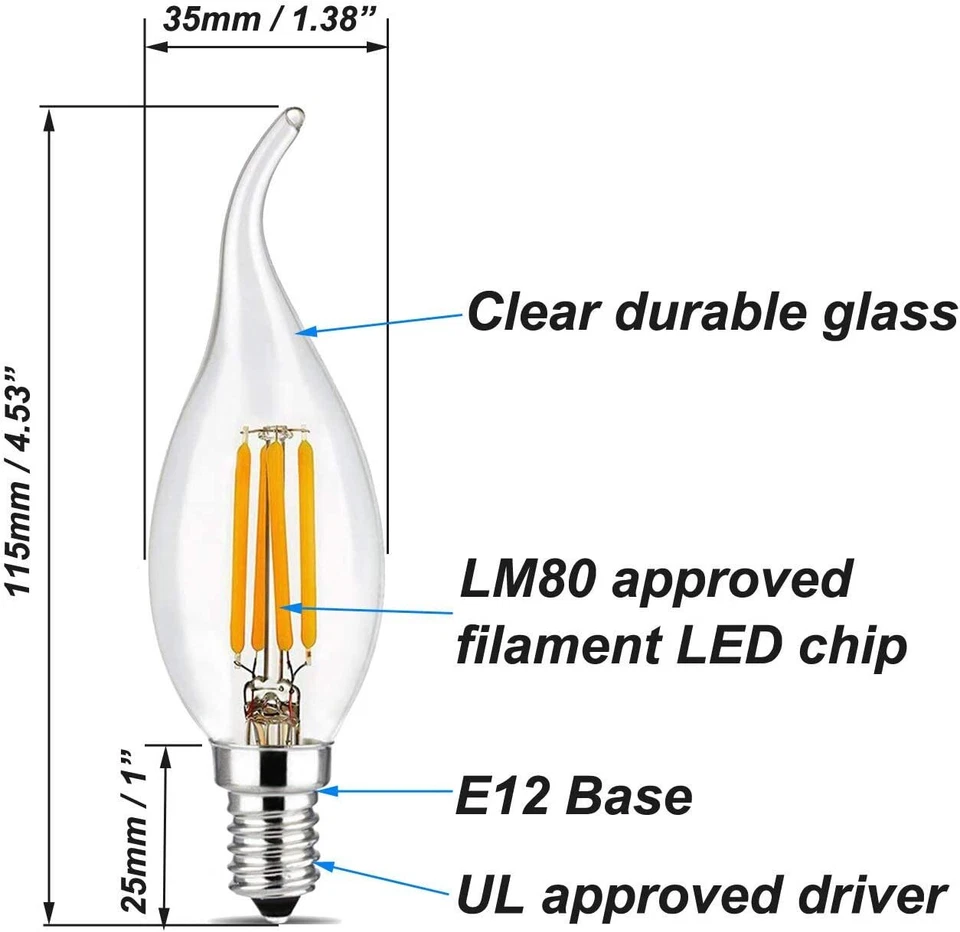 BRIMAX Dimmable E12 LED Candle Light Bulbs C35T 2700K Chandelier Bulbs, 6 Pack - Image 4 of 4