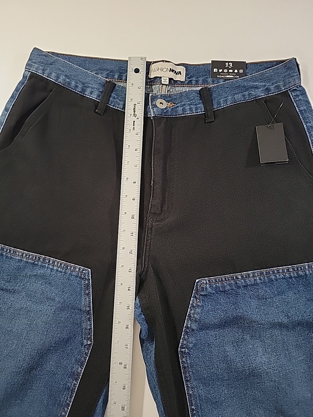 New Fashion Nova Jeans Size 13 Blue & Black Carpenter Cargo Chino NWT READ image 7