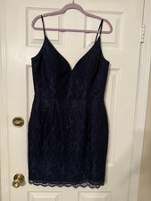 Hayley Paige Occasions Women’s Size 14 Navy Blue Lace Sleeveless Mini Dress