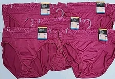 BALI Hi-Cut Underwear Panties 5-Pair Smoothing DFPC62 Maroon RED L/7 Large NWT