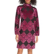 Vince Camuto Magenta Burnout Velvet Mock Neck Long Sleeve Mini Dress Plus 16 NWT