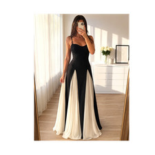 Damen Abendkleid lang Schwarz/Weiß herzförm...